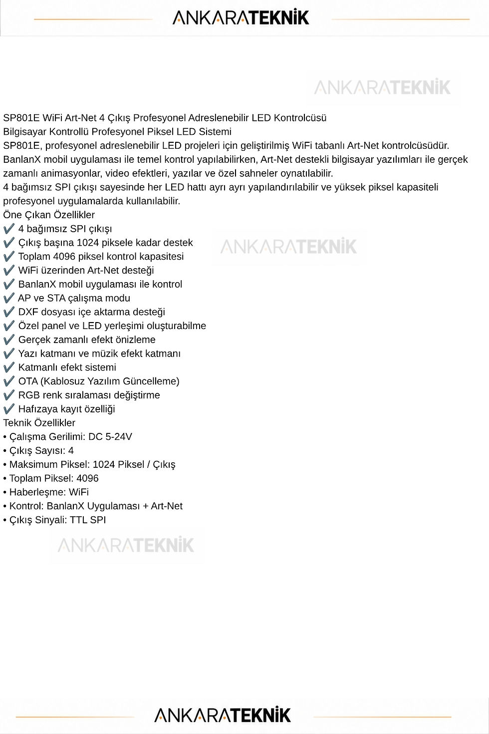 Thumbnail: SP801E 4 Çıkış 4096 Piksel Wi-Fi Art-Net SPI LED Kontrolcü 5V–24V