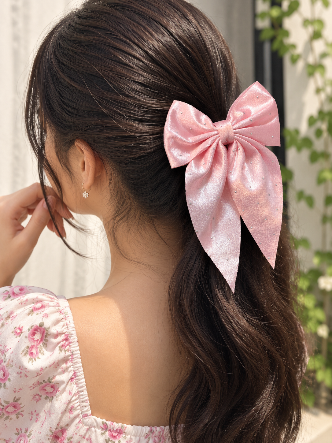 Bow Scrunchie – Pearl Studded Satin Hair Tie
