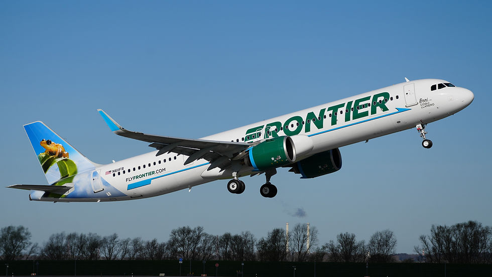 A Frontier Airlines airplane featuring animal artwork on the tail is taking off from a runway, with trees and clear sky in the background—contact the Frontier Airlines Customer Service number USA for flight information or assistance.