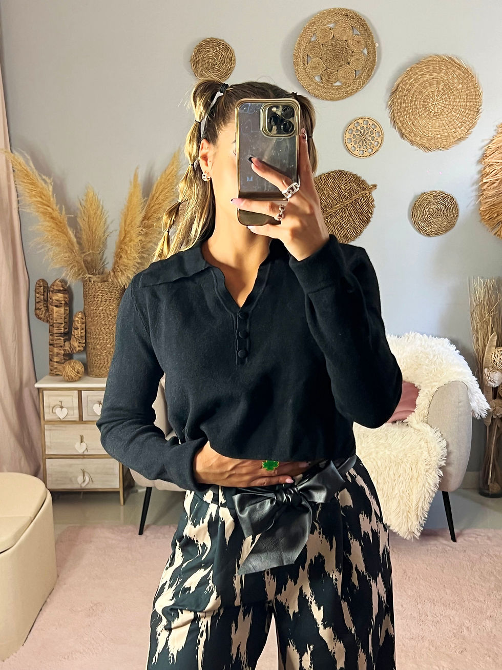 Crop top boutonné en laine