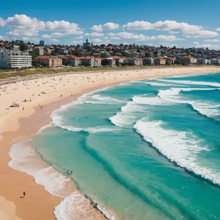 Bondi Beach, people sunbathing