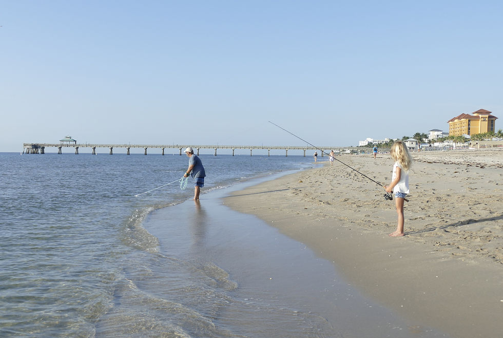 Father and daughter fishing together
