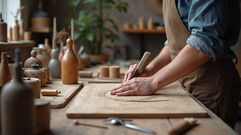 Vue rapprochée d’un atelier de création avec des outils et matériaux artisanaux