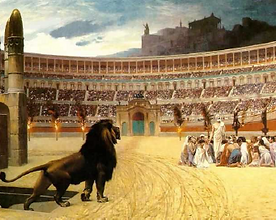 Picture of Christians in a lion's den.