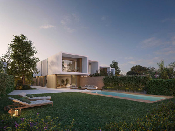 Modern white villa with minimalist architecture and private pool in Las Lomas, Andalusia.
