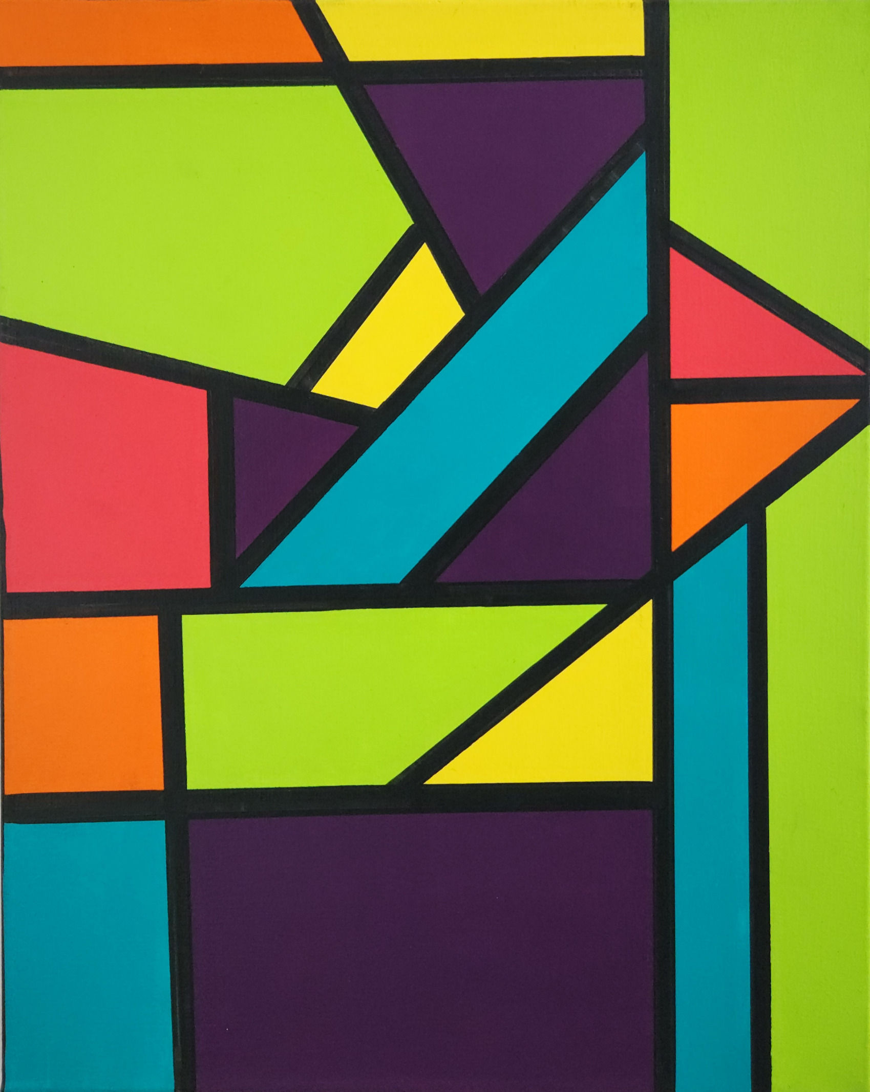 Décoration, peinture abstraite géométrique de lanternes, mauve bleu jaune vert