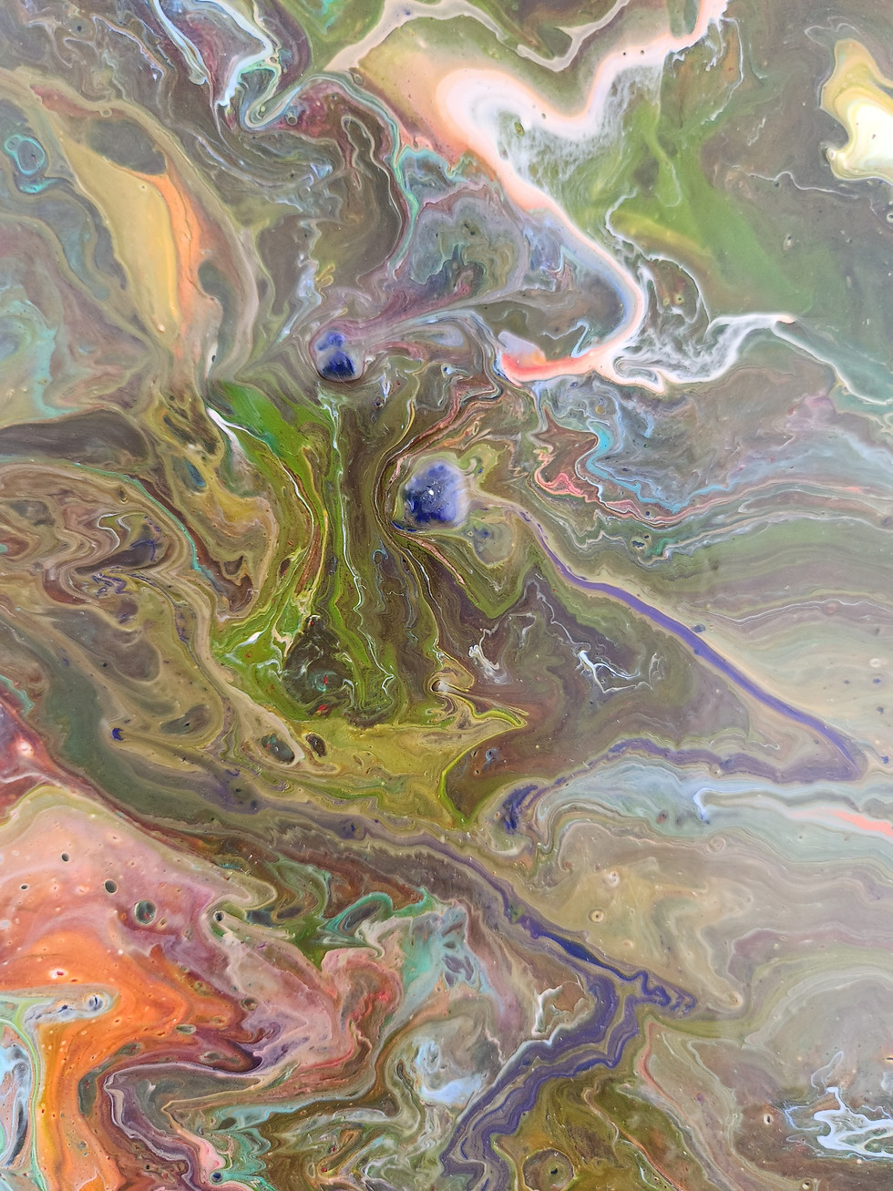 Miniature : Oeuvre d'art abstrait d'un delta en teinte de vert, orange et bleu