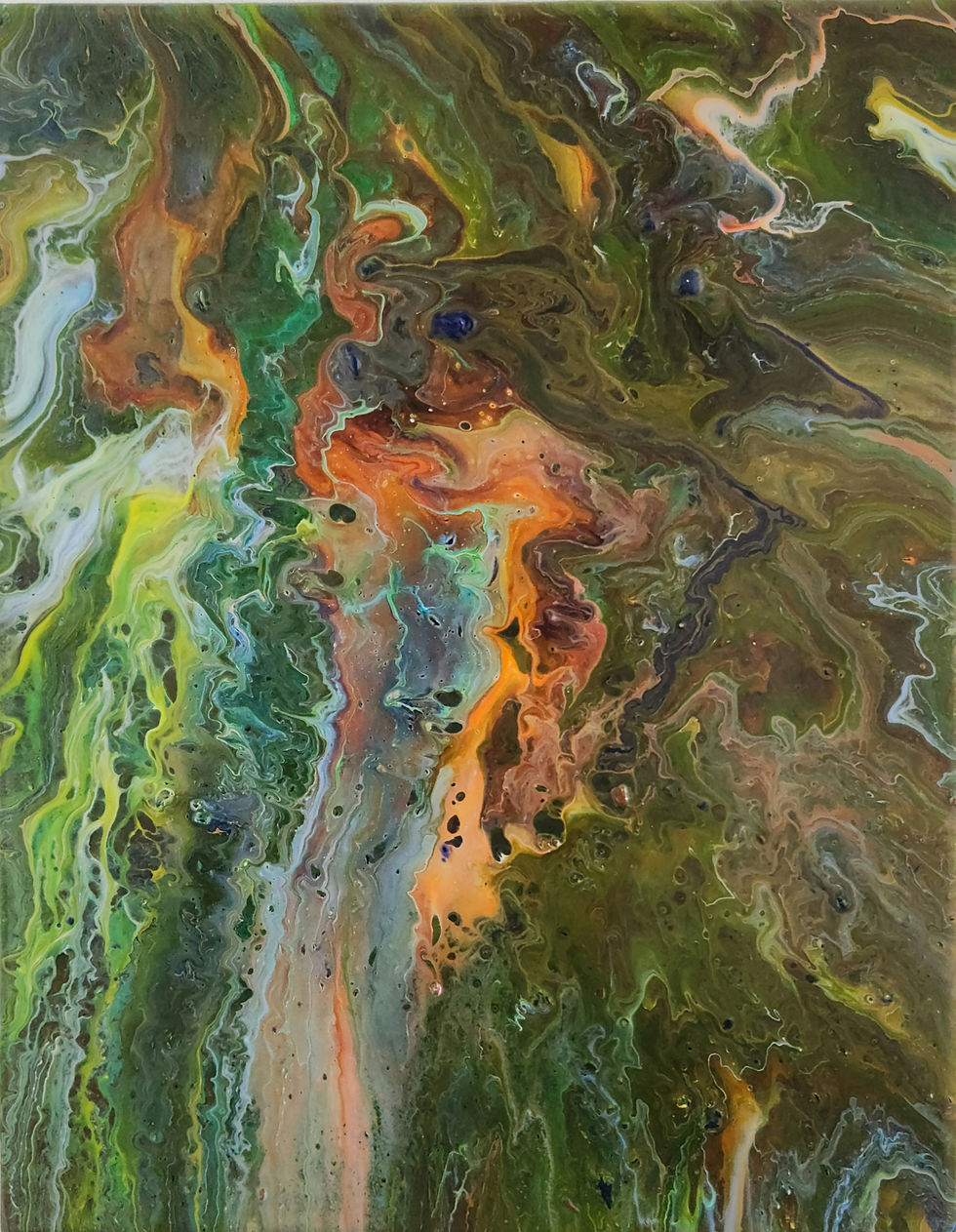 Décoration, abstrait d'un delta en teinte de vert, orange et bleu