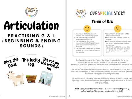 Articulation books - Starting and ending /g/ and /l/ sounds