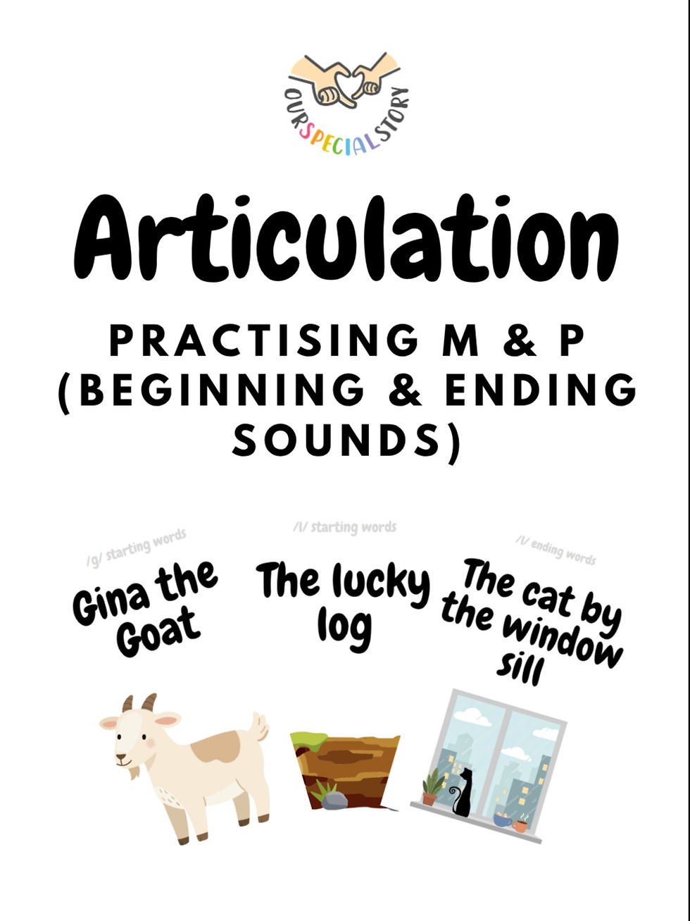 Articulation books- words starting and ending /m/ and /p/ sounds