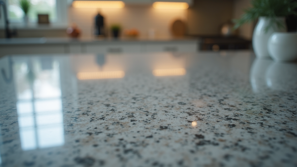 Close-up view of polished granite countertop surface