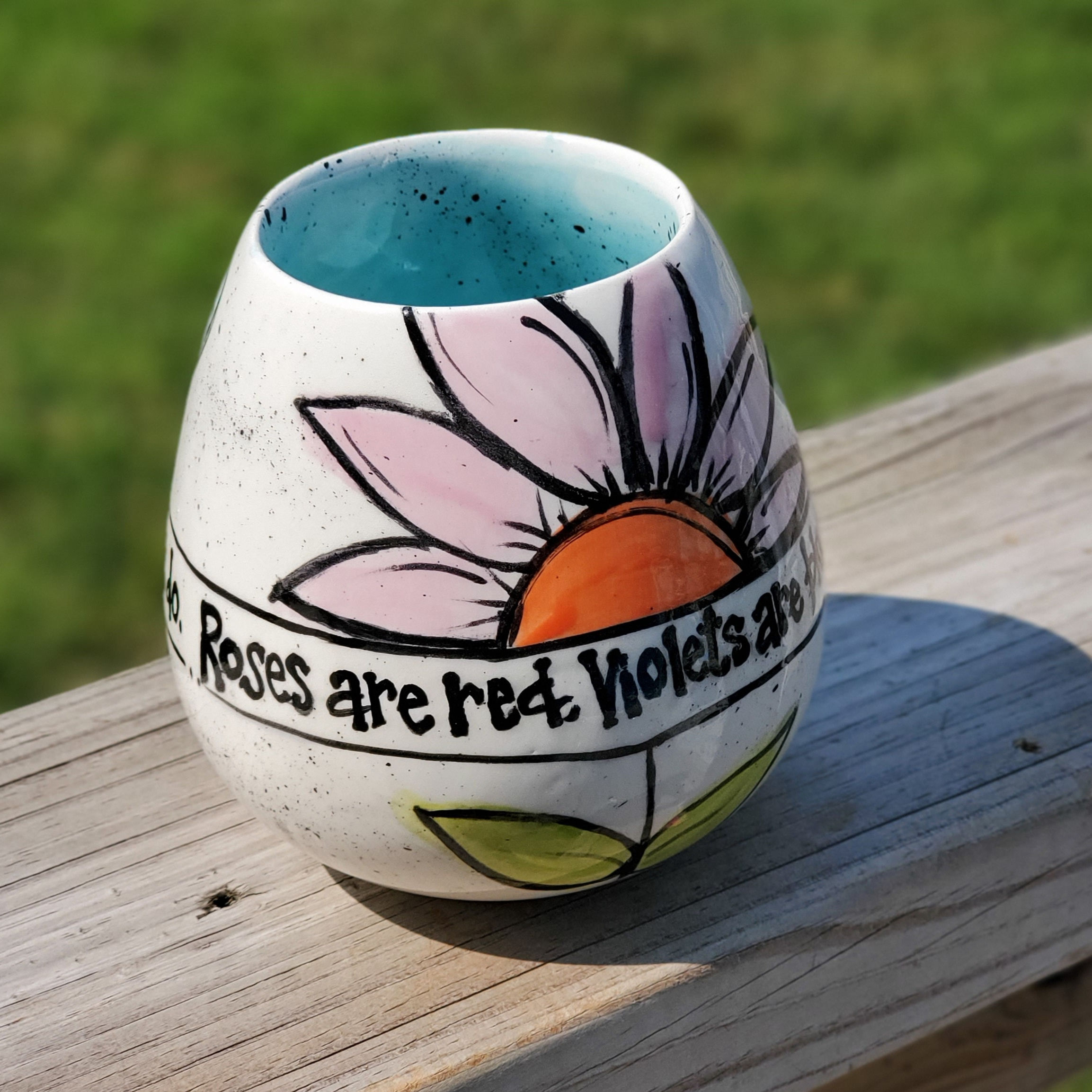 Roses are Red Stemless Wine Glass