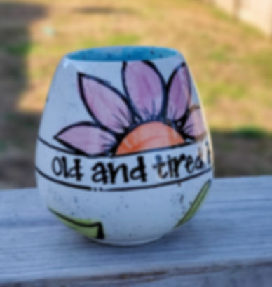 Old and Tired Stemless Wine Glass 