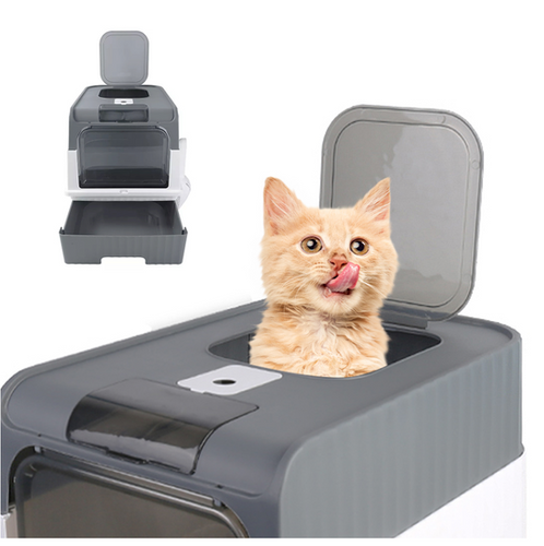 Enclosed Cat Litter Box With Drawer – Leakproof, Splash Guard, Top & Front Entry, Purple - View #9