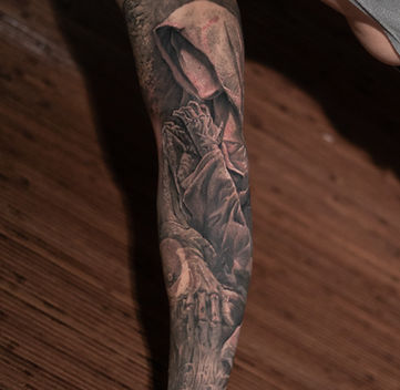 Illustrative realism with strong depth and shading.  Hyper realistic tattoo on latino complexion.
Artwork made by Chicago's favorite tattooer Mike FisherDubois