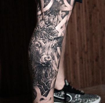 Smooth realistic black and white portrait tattoo of an animal.  Best artistic tattoo design for German heritage and viking tattoos