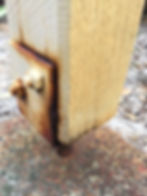 Front Verandha post shoe rusted. Integral part of the roof support system