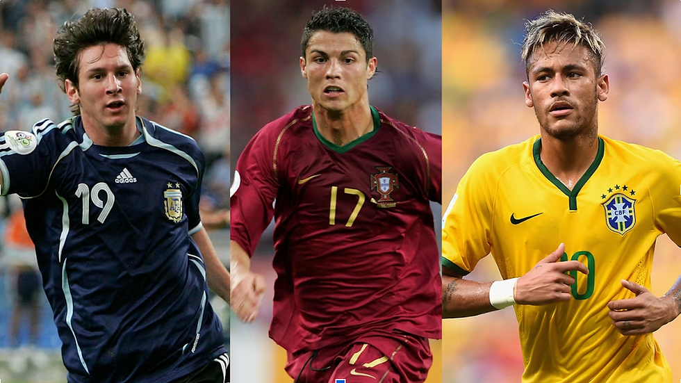Imagem Ilustrativa dos jogadores Messi, Cristiano Ronaldo e Neymar.