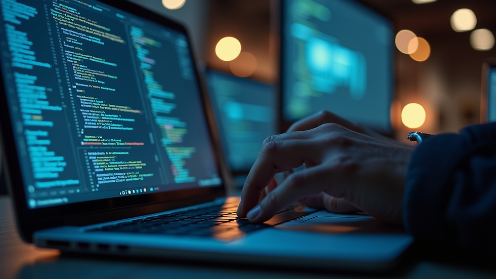 Close-up view of a developer monitoring system performance on a laptop