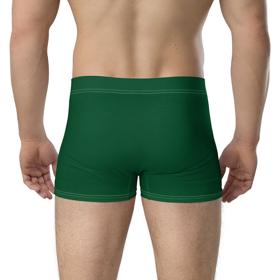 Thumbnail: Model wearing green trunk boxer briefs back view showing smooth fit
