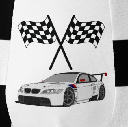 Thumbnail: Close-up of race car and crossed checkered flags graphic on the front pouch