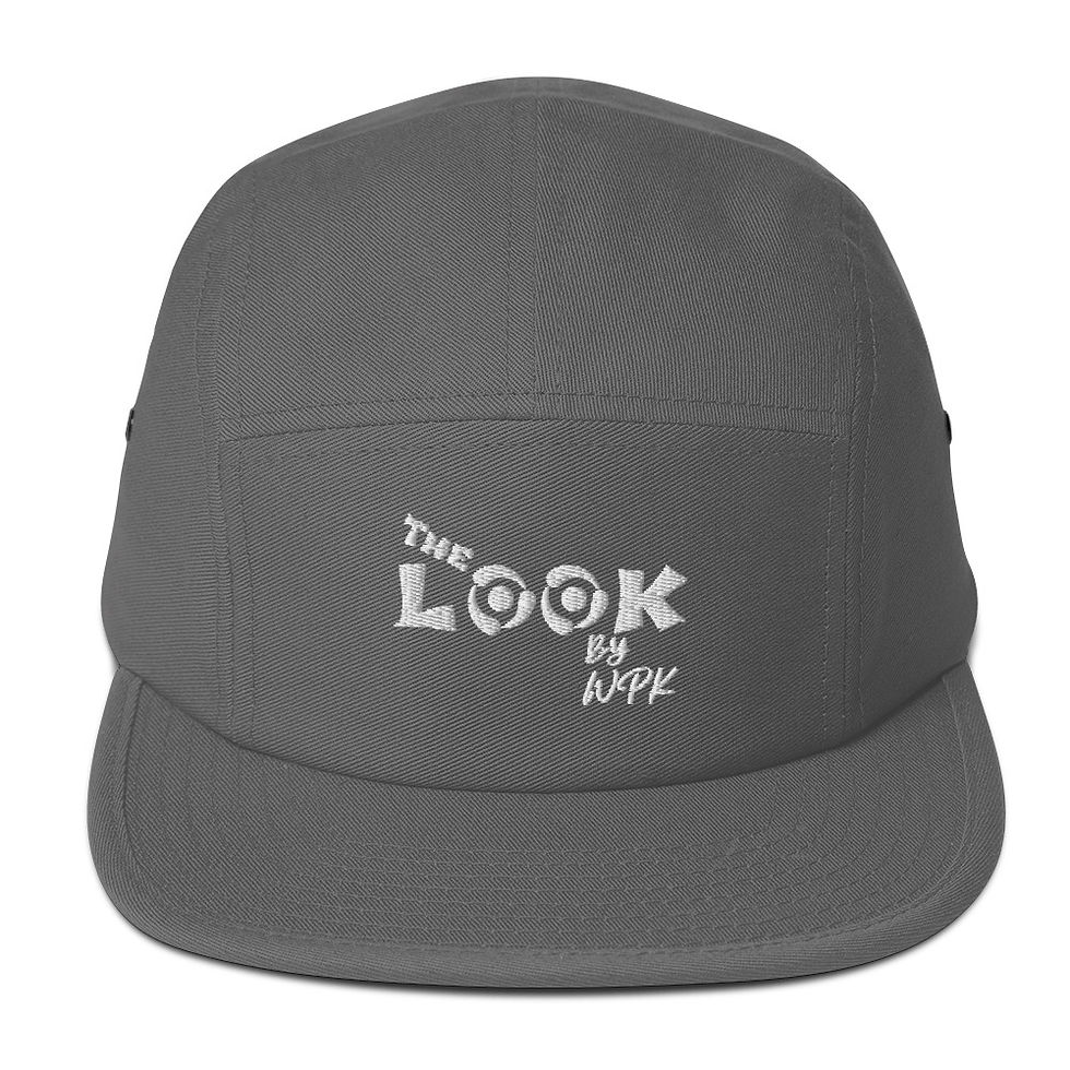 Thumbnail: Gray The Look by WPK embroidered 5-panel cotton camper cap with low-profile fit and adjustable nylon strap closure.