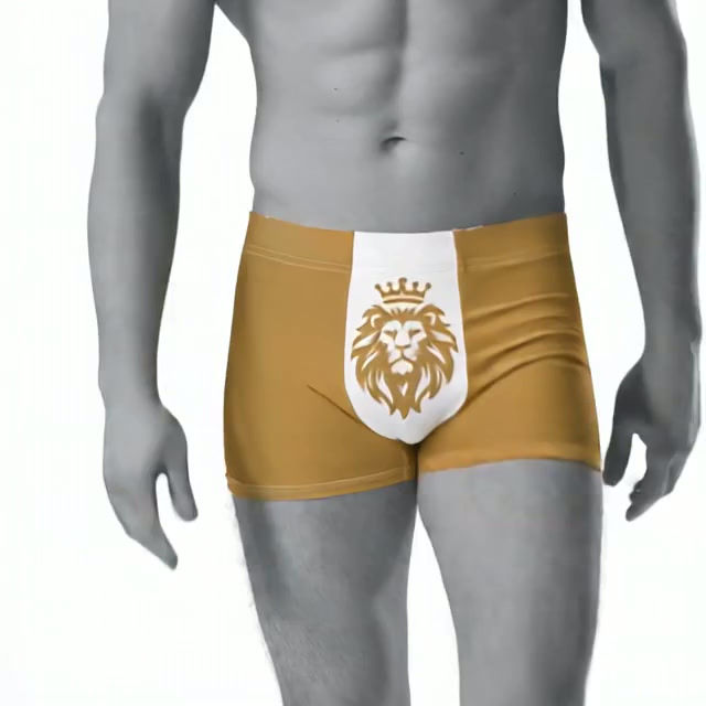 5-second runway walk video showing model wearing gold lion trunk boxer briefs