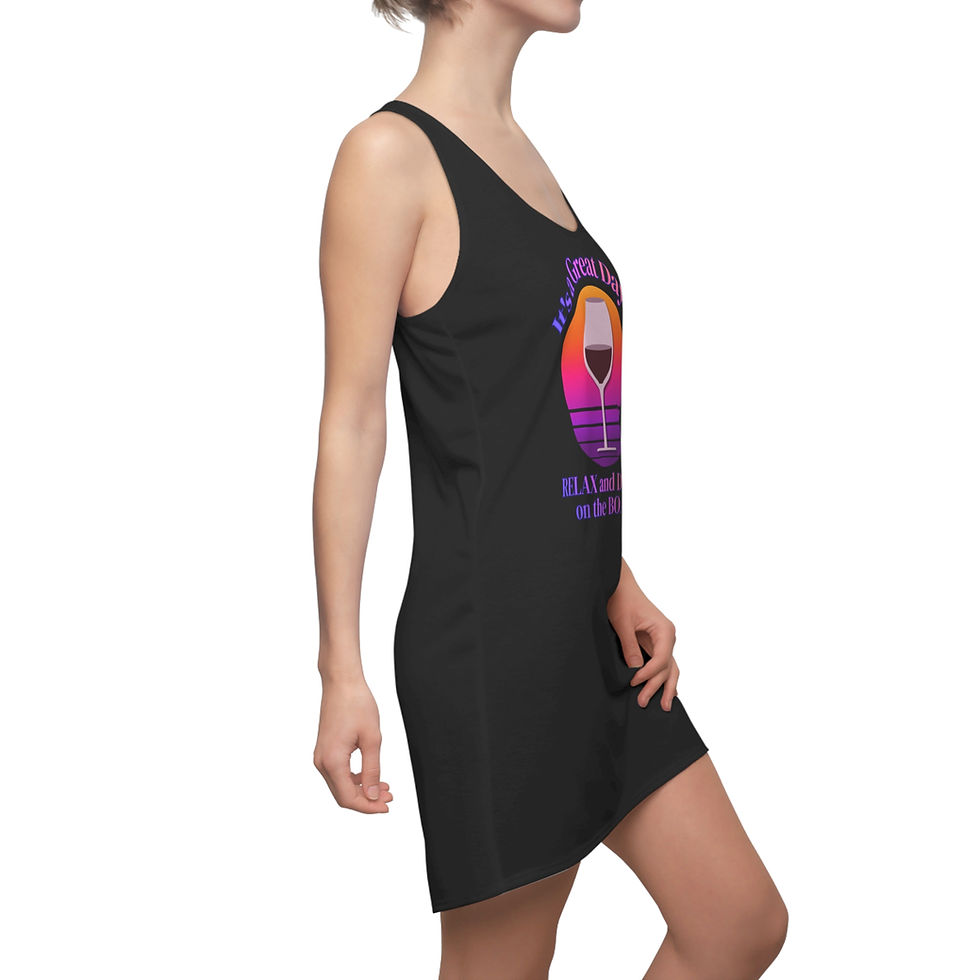 Thumbnail: angled view of boat drink racerback dress showing fit and length above the knee