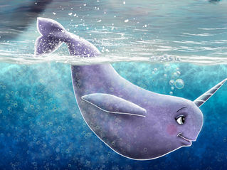 an illustrated narwhal diving into the icy cold ocean, illustrated by Heather Stinnett, from the book The Great Deep