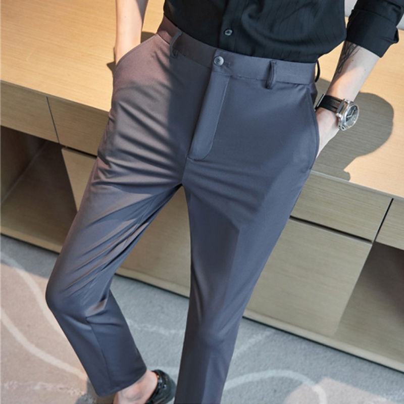 Miniatura: Calça masculina de verão, tamanhos 29 a 42, fina, reta, elástica, casual, com