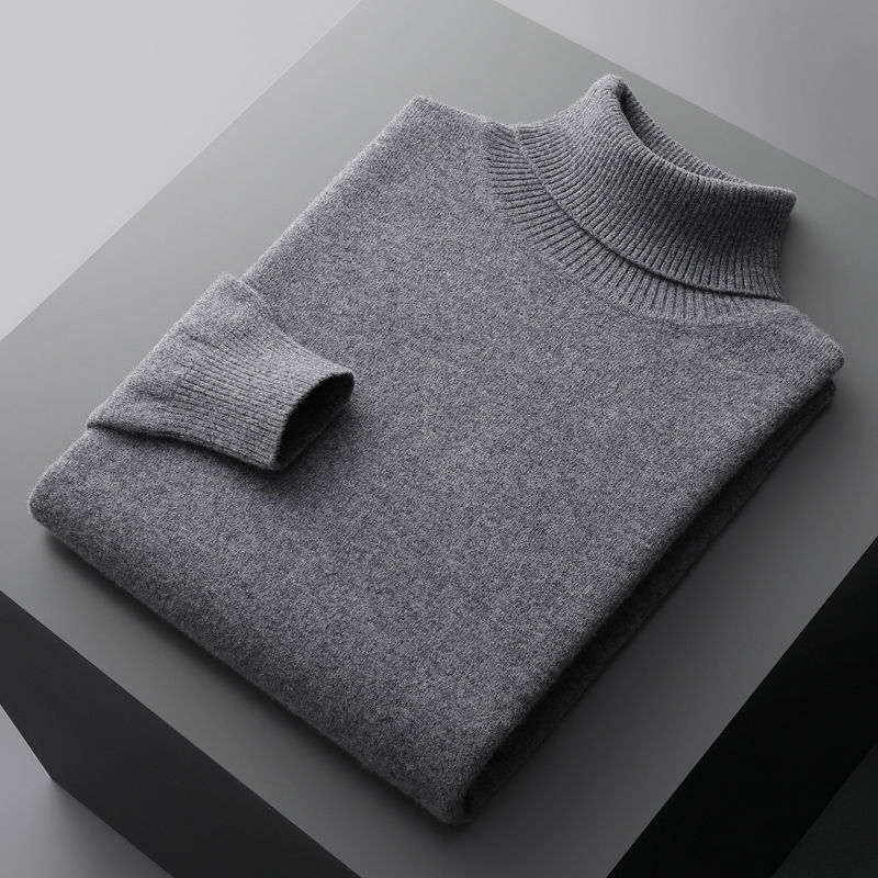 Miniatura: Suéter masculino de malha, 100% lã merino e cashmere, com gola alta acolchoada