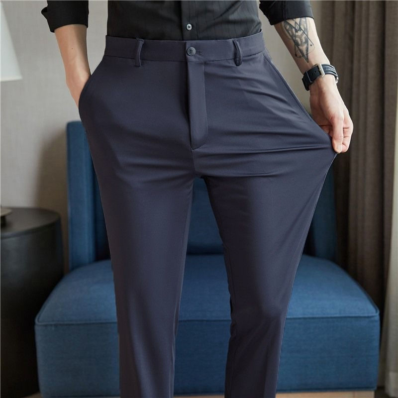 Miniatura: Calça masculina de verão, tamanhos 29 a 42, fina, reta, elástica, casual, com