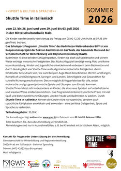 SPORT KULTUR ITAL SPRACHE SHUTTLE TIME 2026