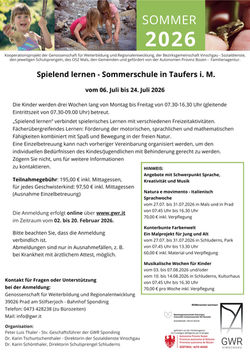 TAUFERS Spielend lernen Sommerschule 2026