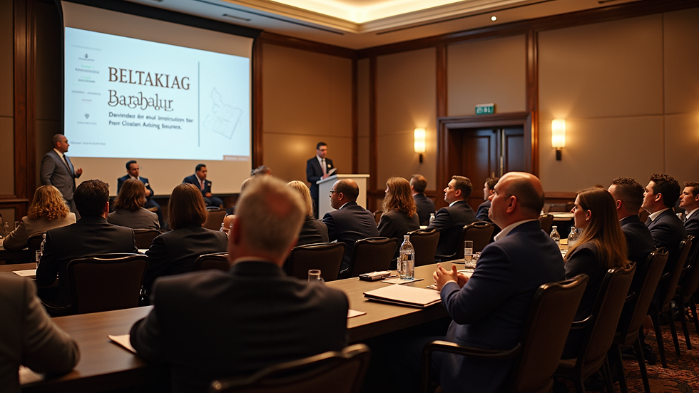 High angle view of a conference panel discussion at The Westin Arlington Gateway
