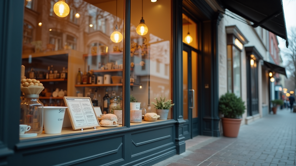 Close-up view of an inviting storefront showcasing various items