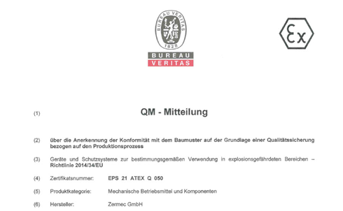 Zermec GmbH & Zertifikat Baumuster-Atex