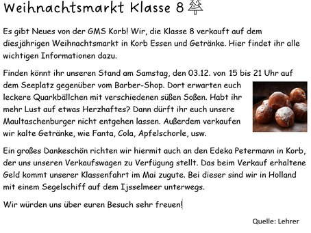 Weihnachtsmarkt Klasse 8