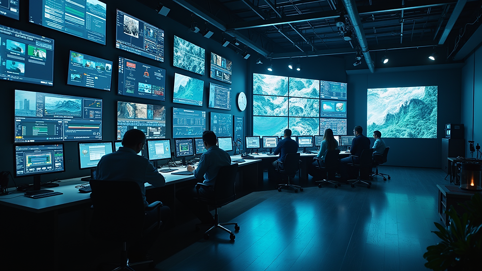 High angle view of a modern AV control room with advanced technology