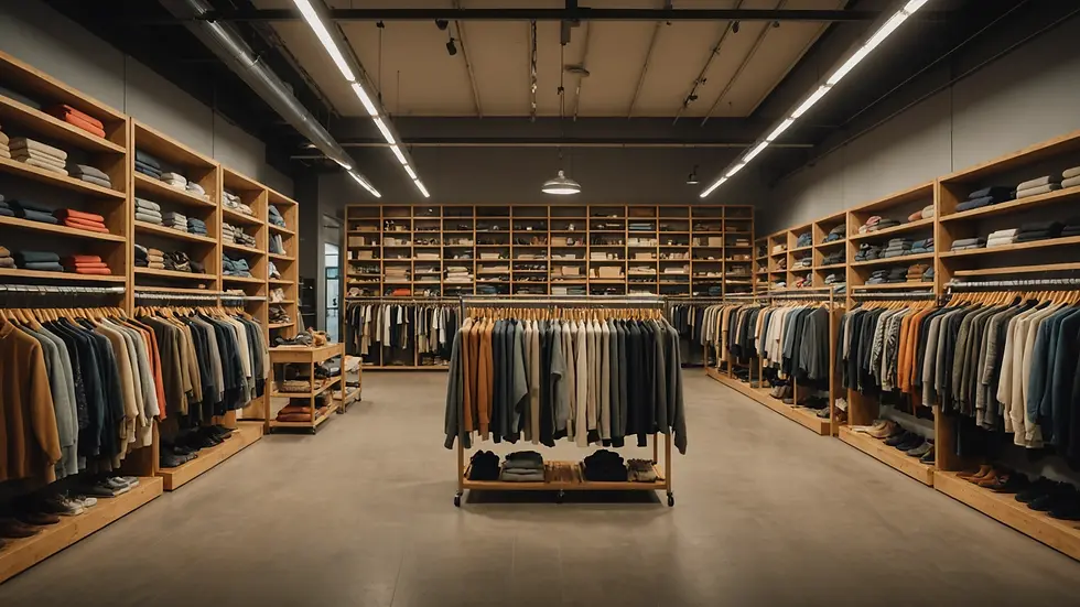 Wide angle view of racks filled with sustainable clothing