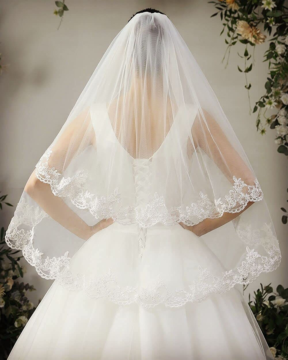 Wedding Veil GLVHM-6 with face layer in front  border with comb 1.5 meter