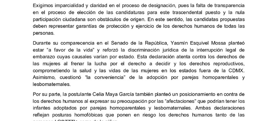 Parlamento de Mujeres, se pronuncia en contra de la terna, para la Suprema Corte de Justicia.