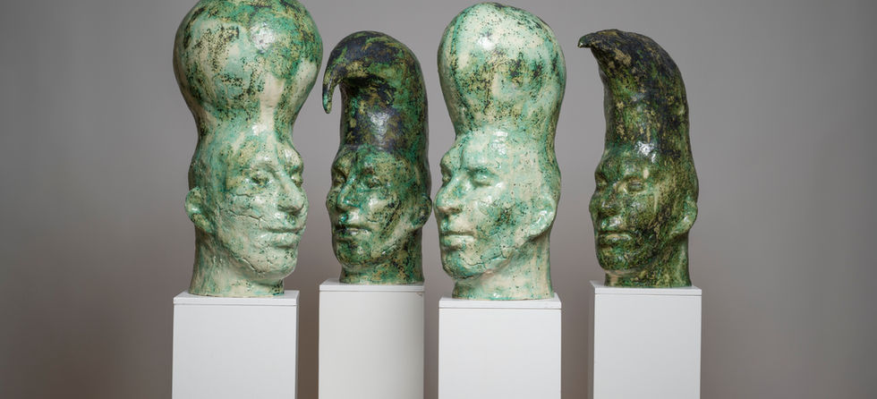 Talking Heads; glazed ceramics sculpture
