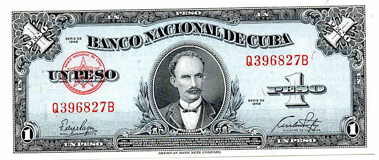 1 PESO 1949 JOSE MARTI AÑO ESCASO  UNC  CUB.