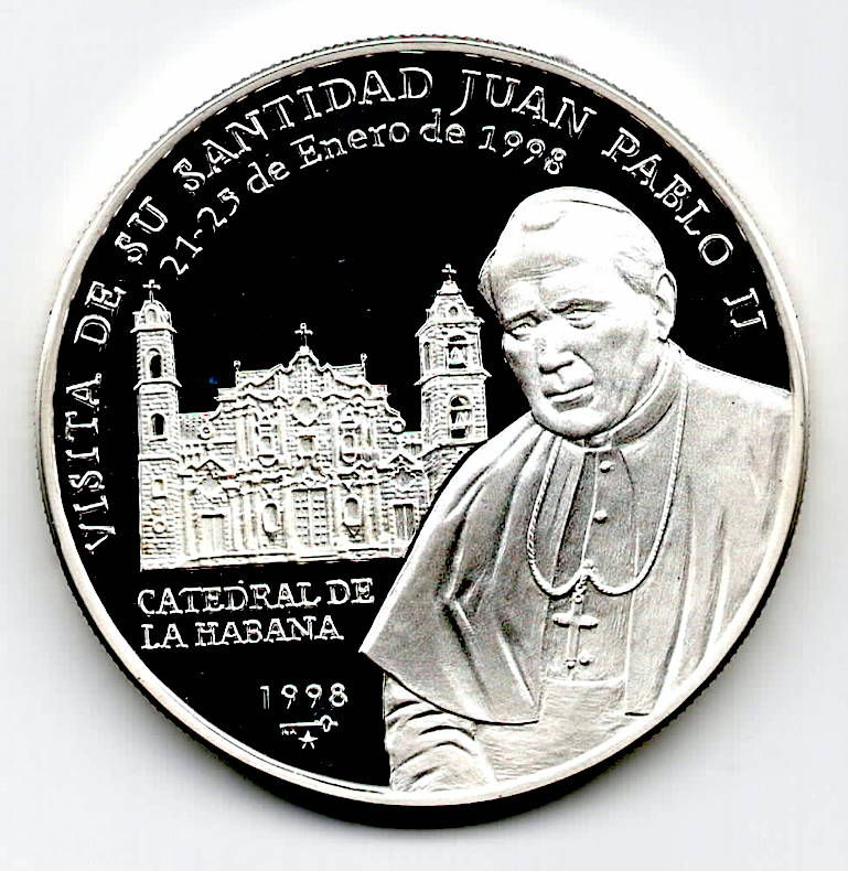 10 PESOS 1998 SILVER VISITA DEL PAPA PABLO II A LA CATEDRAL DE LA HABANA..