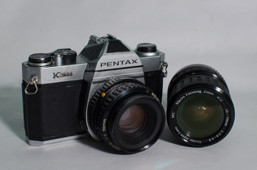 Pentax K1000 with SMC Pentax-A 50mm f2 and Vivitar Macro Zoom 28