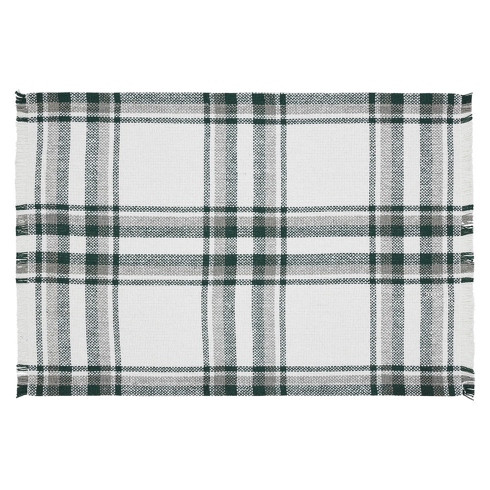 Thumbnail: Harper Plaid Green White Placemat Fringed 13x19