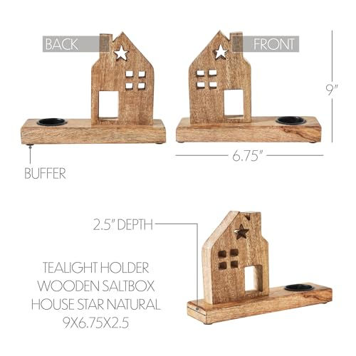 Thumbnail: Tealight Holder Wooden Saltbox House W/Star Natural