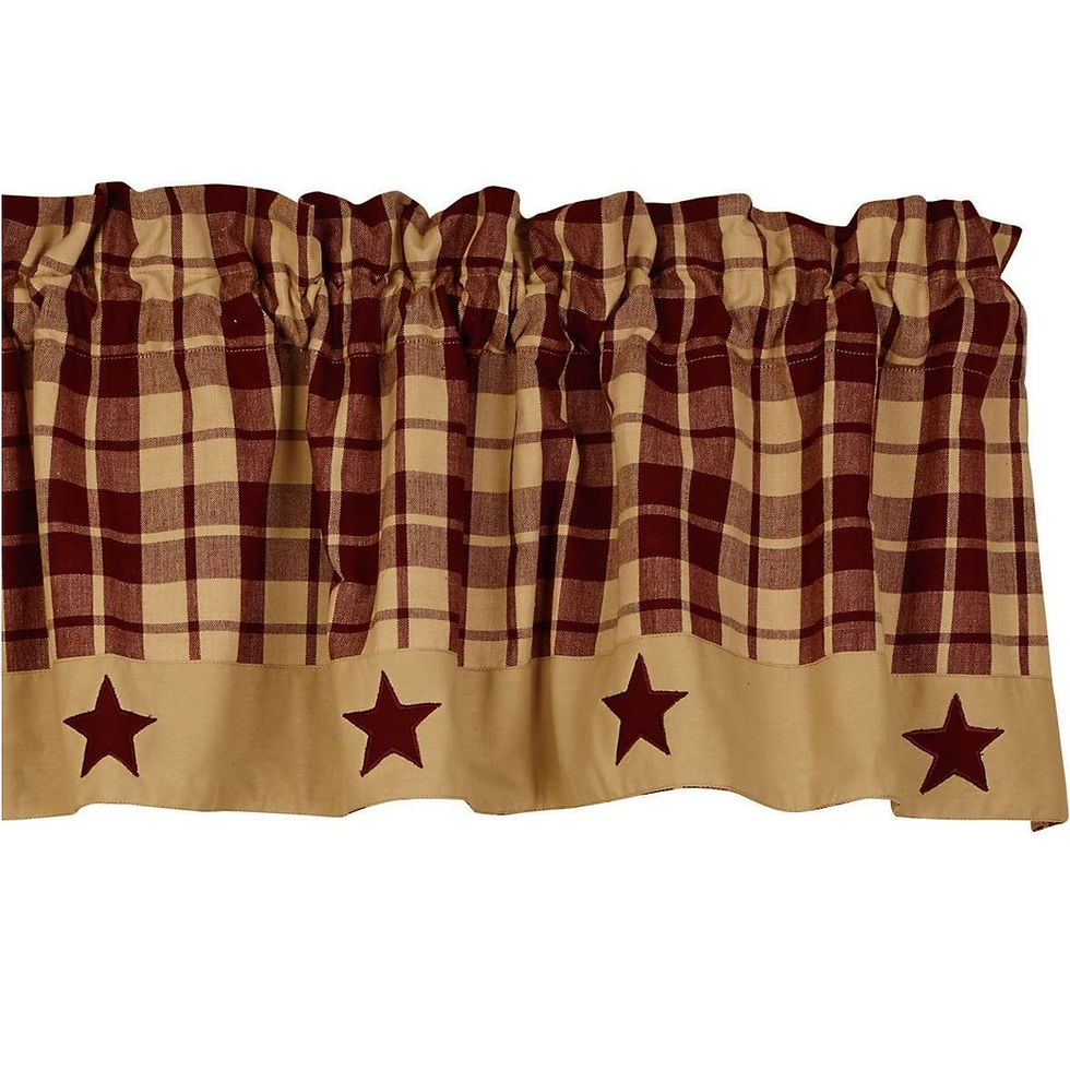 Thumbnail: Burgundy Farmhouse Star Lined Valance 72x14"