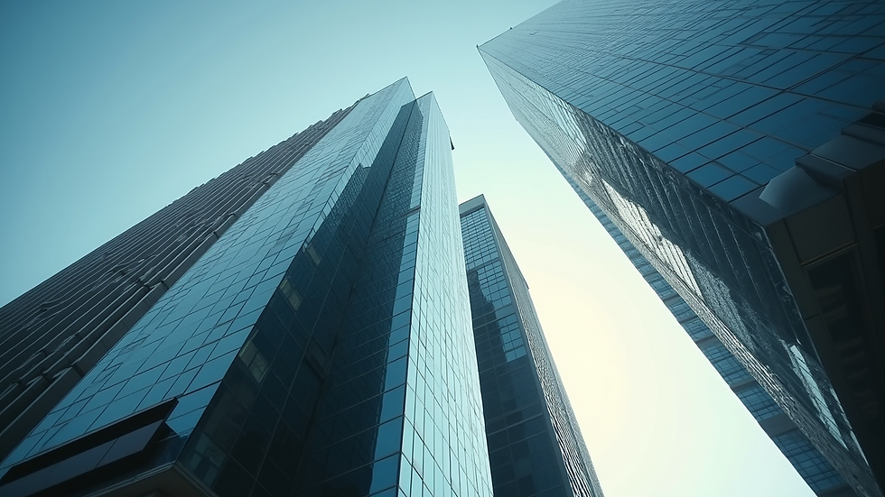 Eye-level view of a modern financial building in Dubai